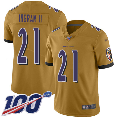 Baltimore Ravens Limited Gold Men Mark Ingram II Jersey NFL Football #21 100th Season Inverted Legend->baltimore ravens->NFL Jersey